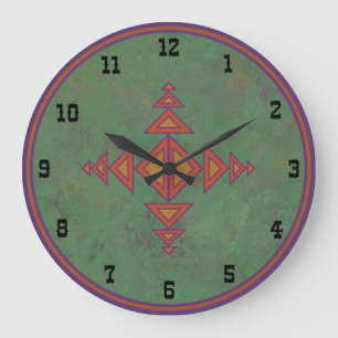 Grande Horloge Ronde Conception géométrique verte Sagebrush Sud-Ouest