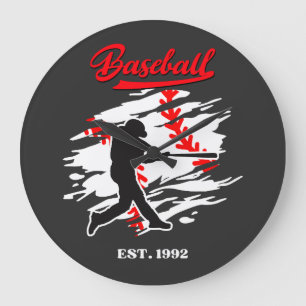 Grande Horloge Ronde Conception Graphique de Silhouette de Baseball – F