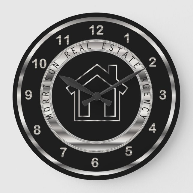 Grande Horloge Ronde Conception immobilière en argent et noir (Recto)