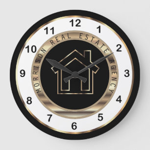 Grande Horloge Ronde Conception immobilière en or, blanc et noir