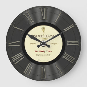 Grande Horloge Ronde Conception imprimée rétro par disque vinyle