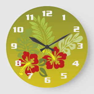 Grande Horloge Ronde Conception inspirée de Tropical Retreat Hibiscus e
