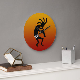 Grande Horloge Ronde Conception Kokopelli de sud-ouest