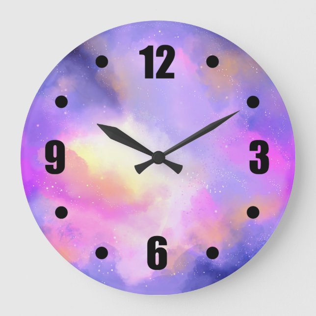 Grande Horloge Ronde Conception spatiale Abstraite en rose violet et ja (Recto)