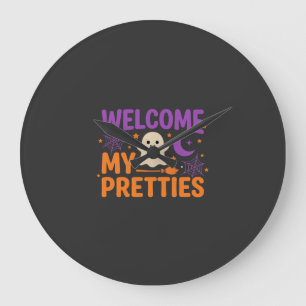 Grande Horloge Ronde Conception SVG de fantôme de Halloween Bienvenue m