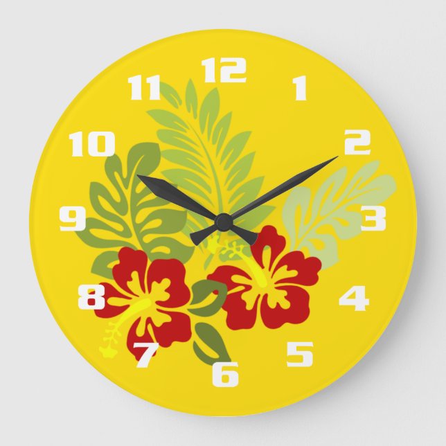 Grande Horloge Ronde Conception Tropical Insipred avec fleur Hibiscus (Recto)