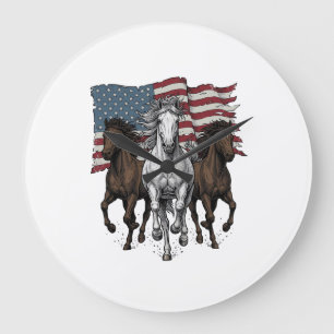 Grande Horloge Ronde Conception vectorielle de chevaux courant patrioti