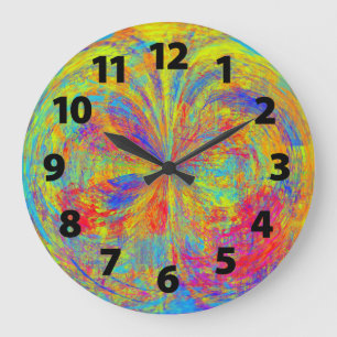 Grande Horloge Ronde Conception vibrante d'art abstrait de couleurs