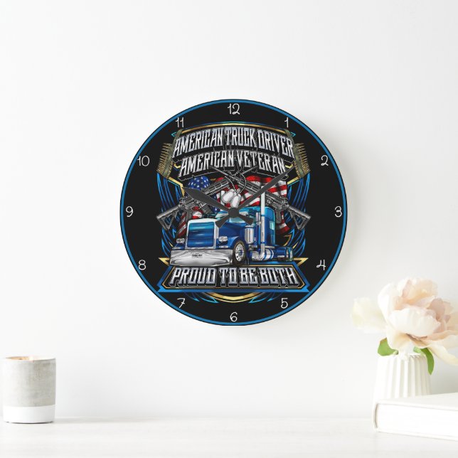 Grande Horloge Ronde Conducteur de camion américain, Vétéran, Fier (Maison)
