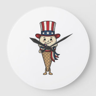 Grande Horloge Ronde Cône de glace patriotique Dessin de gravure vintag