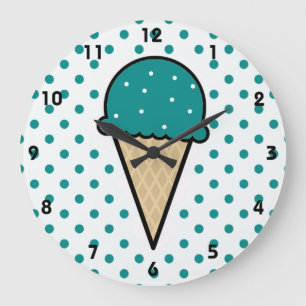 Grande Horloge Ronde Cône turquoise vert crème glacée