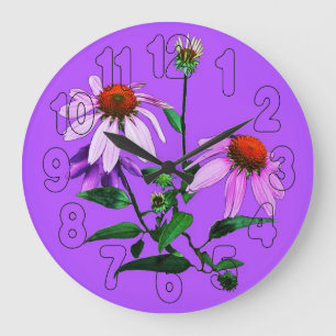 Grande Horloge Ronde Coneflower On Purple Clock
