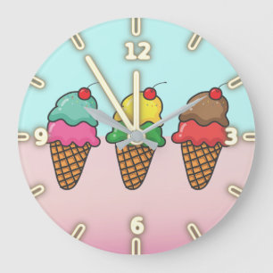 Grande Horloge Ronde Cônes de glace colorés pour filles cool