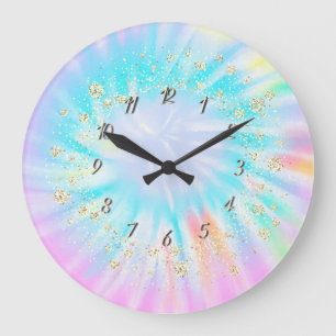 Grande Horloge Ronde  Confetti Rainbow Tie Dye tendance