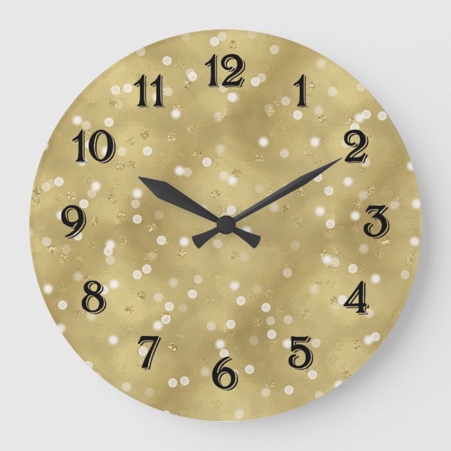 Grande Horloge Ronde Confettis Bokeh Doré Rêveur (Recto)