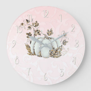 Grande Horloge Ronde Conte de fées aux citrouilles roses et blanches