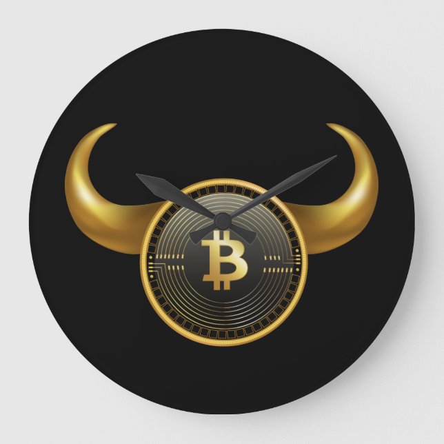 Grande Horloge Ronde Cool Bitcoin Bull Marché noir (Recto)