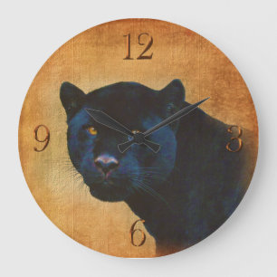 Grande Horloge Ronde Cool Black Jaguar Panther Faune Big Cat