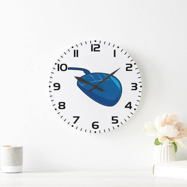 Grande Horloge Ronde Cool Blue Computer Mouse Tech (Créateur téléchargé)