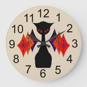 Grande Horloge Ronde Cool Cat Red Eye Mid Century Retro Wall Clock
