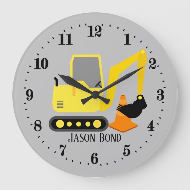 Grande Horloge Ronde cool de construction creveur camion ajouter nom (Recto)