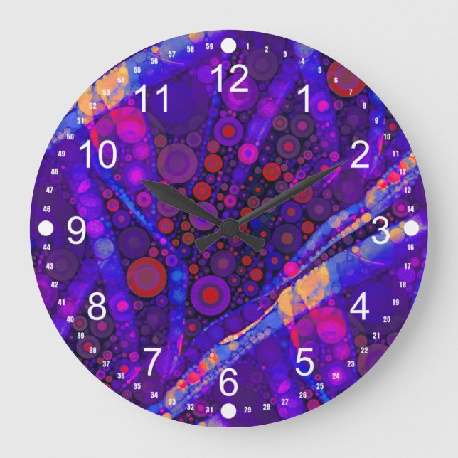 Grande Horloge Ronde Cool Indigo Cercles concentrés Mosaïque Abstraite (Recto)