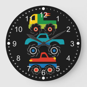 Grande Horloge Ronde Cool Monster Trucks Blue Red Green Cadeaux pour ga
