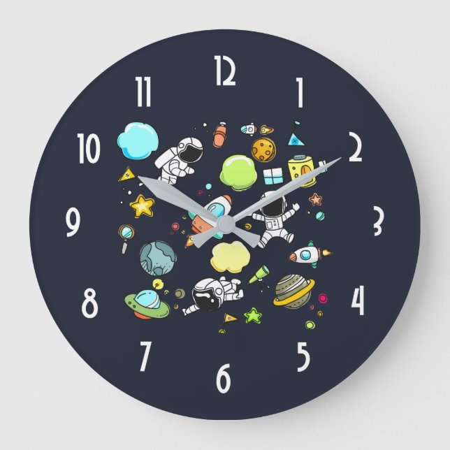 Grande Horloge Ronde Cool Outer Space Astronauts et Rocket Pattern (Recto)