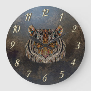 Grande Horloge Ronde Cool Tiger Tête en cuir