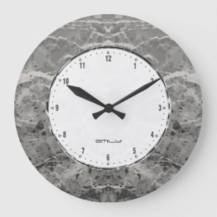 Grande Horloge Ronde Copie en pierre de marbre gris-foncé