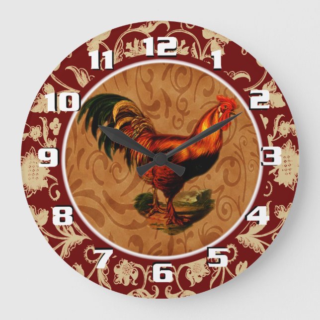 Grande Horloge Ronde Coq de pays rustique orné et élégant (Recto)