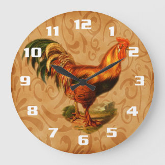 Grande Horloge Ronde Coq Orné de Cuisine de Campagne Rustique