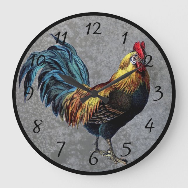 Grande Horloge Ronde Coq petit coloré (Recto)