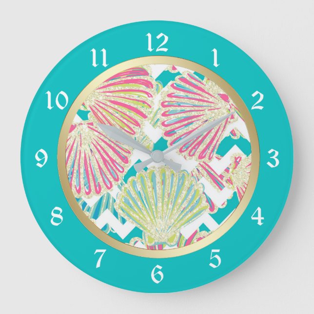 Grande Horloge Ronde Coquillages élégants Chevron (Recto)