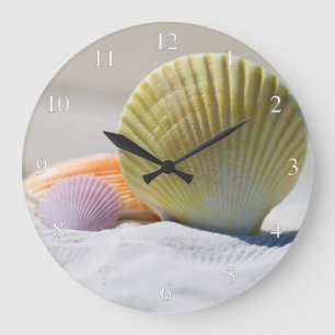 Grande Horloge Ronde Coquillages sur les petits nombres de plage