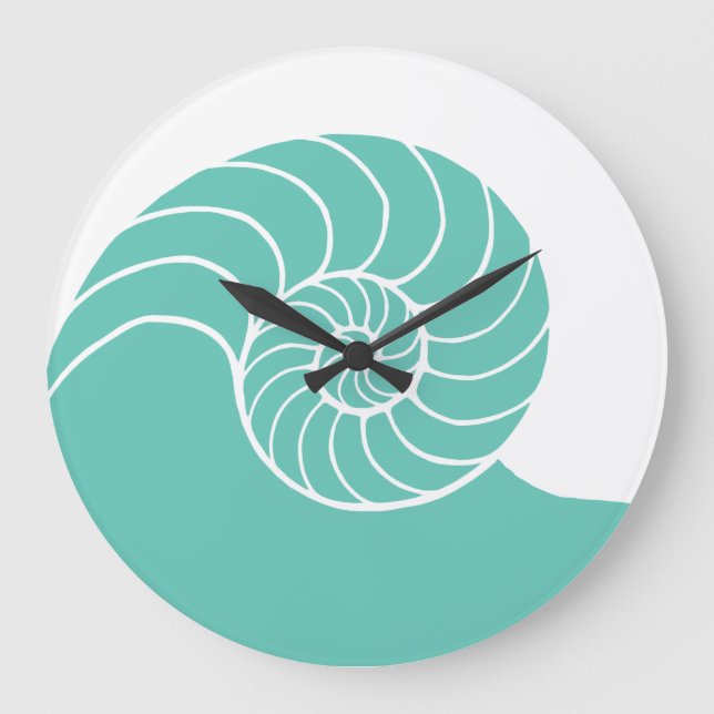 Grande Horloge Ronde Coquille maritime turquoise du Nautilus (Recto)