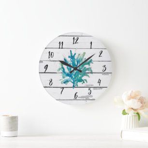 Grande Horloge Ronde Coral Reef Turquoise Beach Décor Rustc Shiplap