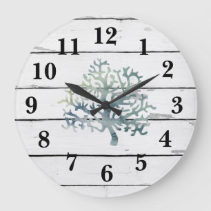 Grande Horloge Ronde Coral Reef Turquoise Beach Décor Rustc Shiplap
