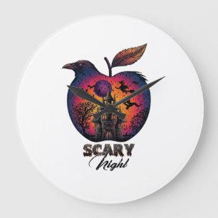Grande Horloge Ronde Corbeau de nuit effrayant Pomme Château hanté Spoo