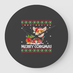 Grande Horloge Ronde Corgi Chien Joyeux Corgmas Santa Corgi Noël dégueu