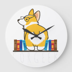 Grande Horloge Ronde Corgi - Corgeek Funny Book Nerd Geek Dog