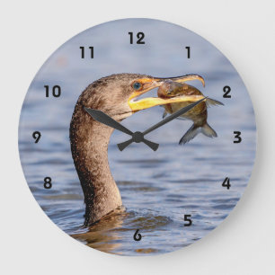 Grande Horloge Ronde Cormoran avec un poisson
