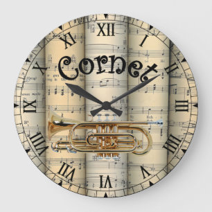 Grande Horloge Ronde Cornet ~ Musique Vintage feuille roulée ~ Unique ~