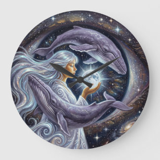 Grande Horloge Ronde Cosmic Whale and the Girl | Surreal Wall Clock