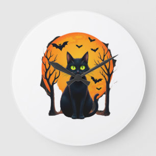 Grande Horloge Ronde Costume de chat de Noël effrayant vintage Chat Rét