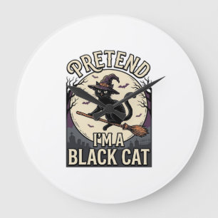 Grande Horloge Ronde Costume de Chat Noir Vintage Sorcière de Halloween
