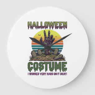 Grande Horloge Ronde Costume Halloween Main de Zombie Cimetière Pierres