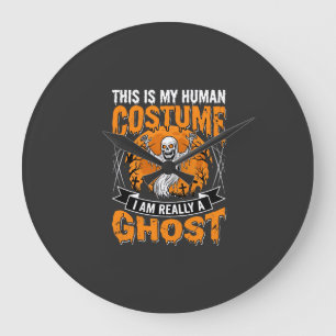 Grande Horloge Ronde Costume Humain Halloween Graphique Fantôme Squelet