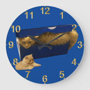 Grande Horloge Ronde "Cosy Hideaway : The Ginger Cat in the Shoe Box"