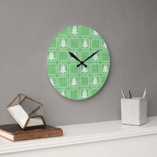 Grande Horloge Ronde Cosy sapin de Noël affreux pull à damiers motif